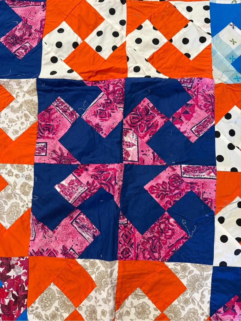 Hand pieced vintage quilt 94x80 Cotton fabric  bedding TOP  ONLY Unfinished